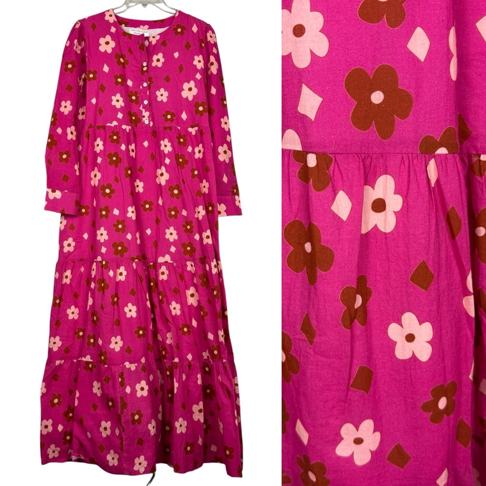 Hampton House Pink Floral Cotton Long Sleeve Maxi Dress